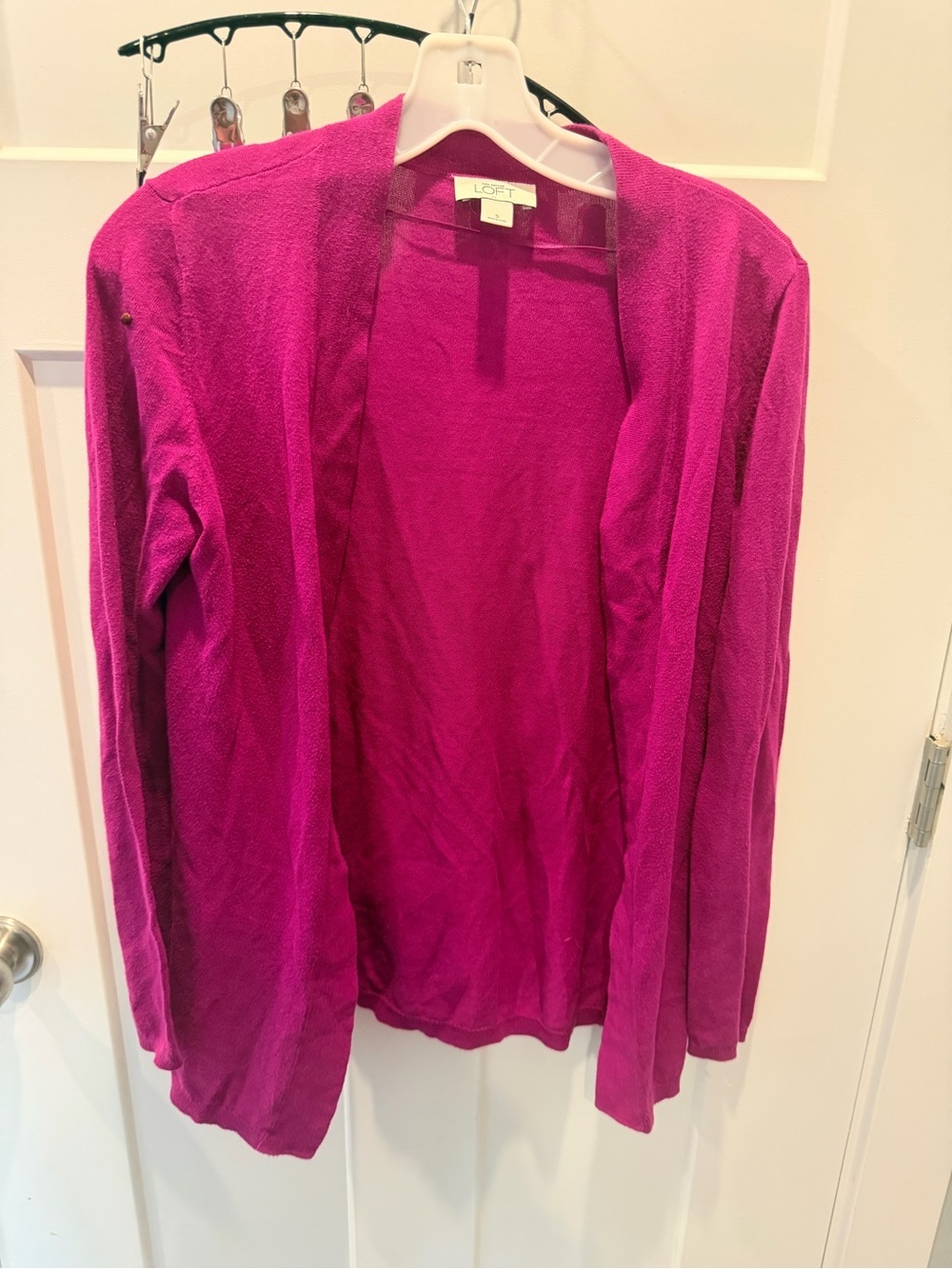 LOFT Open Front Cardigan Small Fuchsia Magenta Pink Lightweight Sweater